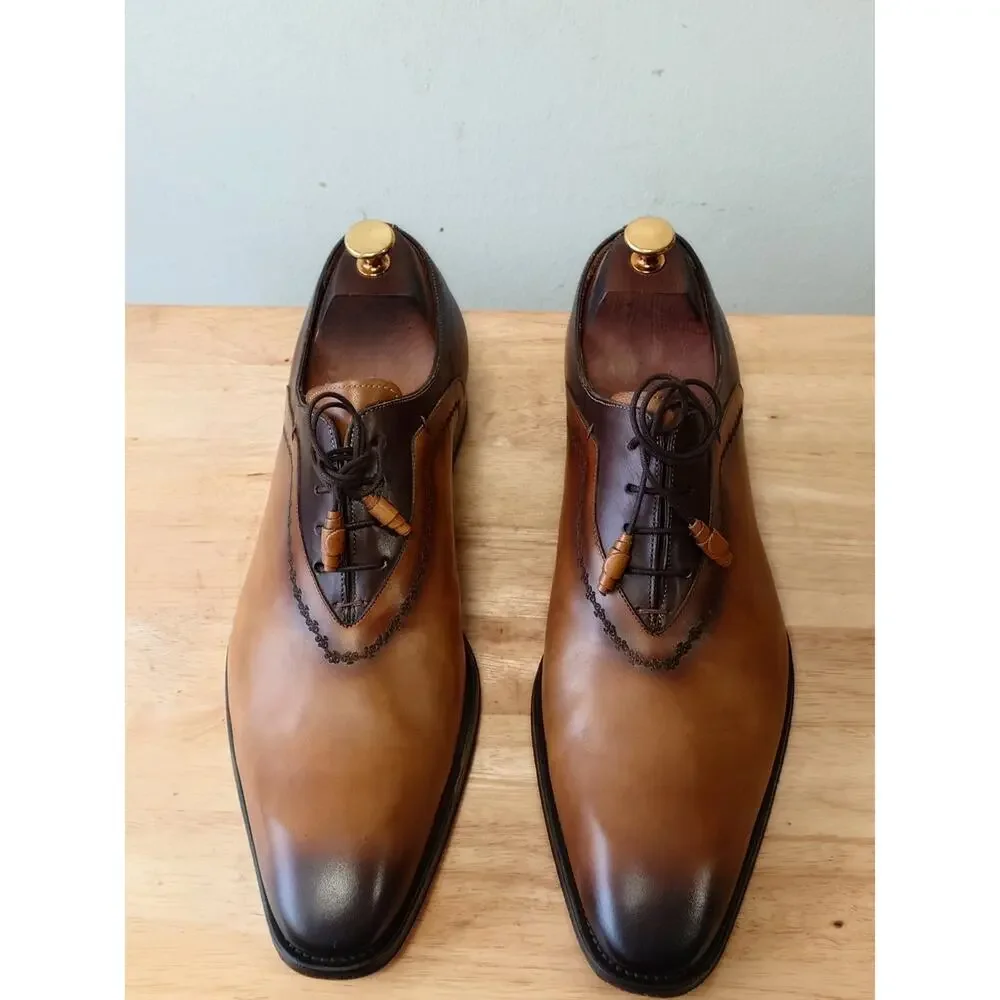 Mezlan Manet Mens Burnished Beige Leather Wholecut Dress Shoe Oxfords Size 12M - Picture 2 of 10
